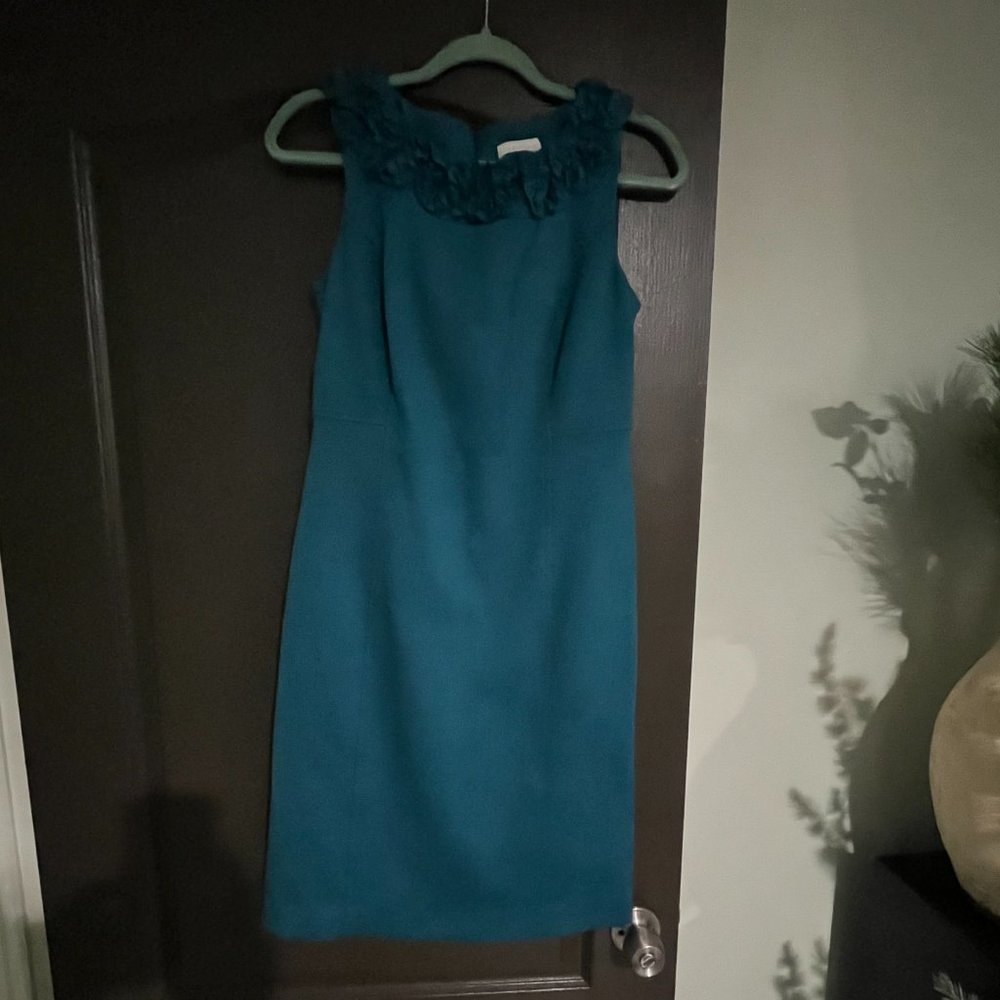 CHARTER CLUB SLEEVELESS A-LINE SHEATH RUFFLE NECK WORK EVENT DRESS WOMEN TEAL 4